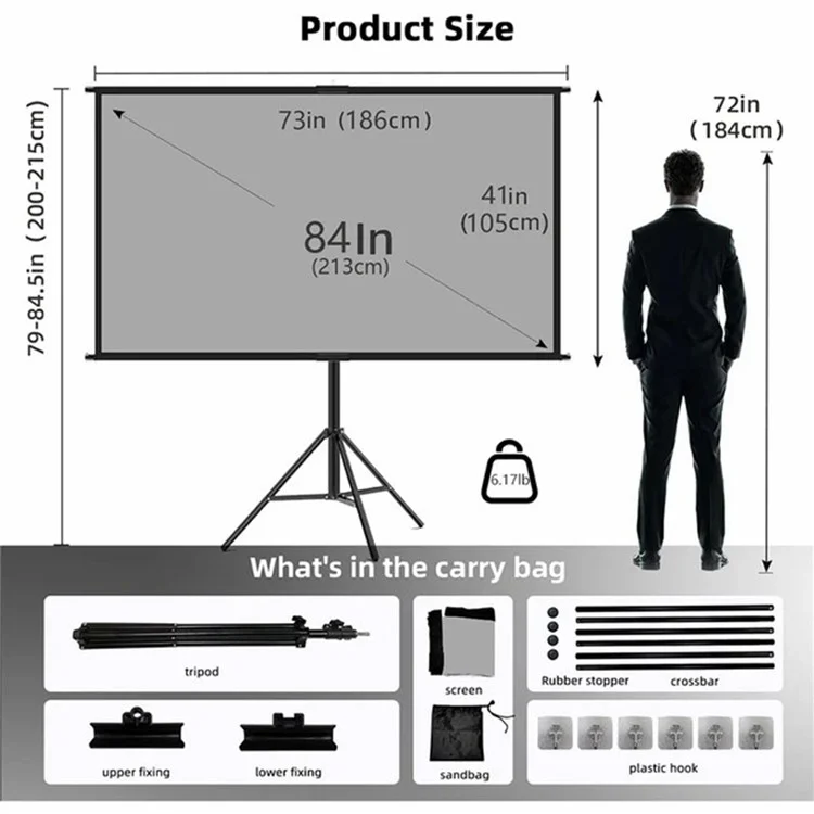 Écran de projection gris de 84 pouces 16:9 Anti-Light Curtain HD 4K avec trépied