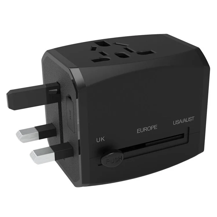 HHT525 Universal Global Travel Power Adapter 3 USB Ports Charger Plug Converter - Black