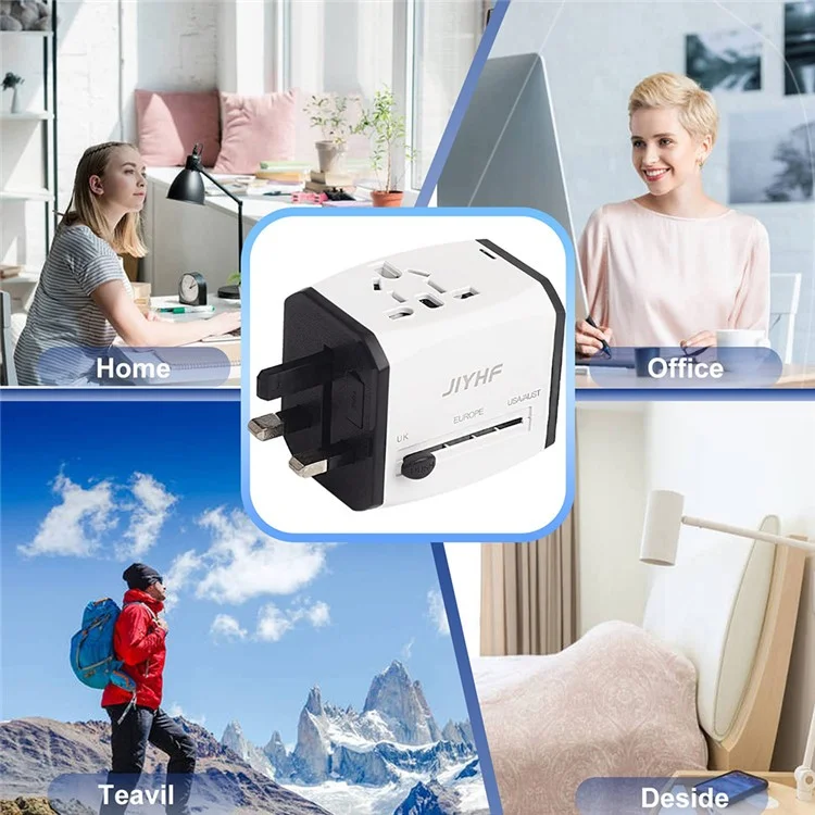 HHT525 Universal Global Travel Power Adapter 3 USB Ports Charger Plug Converter - Black