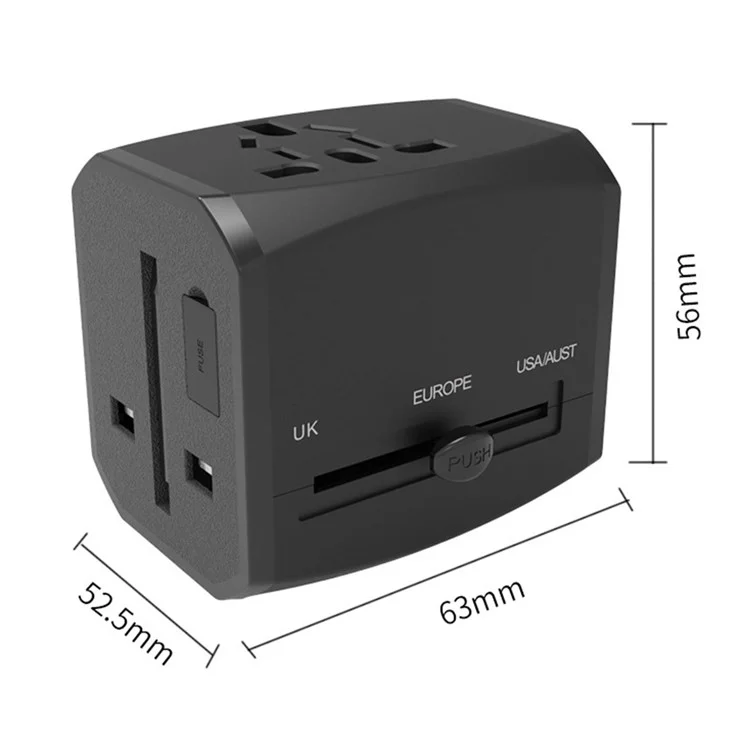 HHT525 Universal Global Travel Power Adapter 3 USB Ports Charger Plug Converter - Black