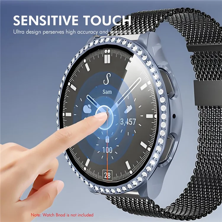 ENKAY HAT PRINCE Para Samsung Galaxy Watch7 44mm PC Watch Case Rhinestone Decor com Película de Tela - Rosa