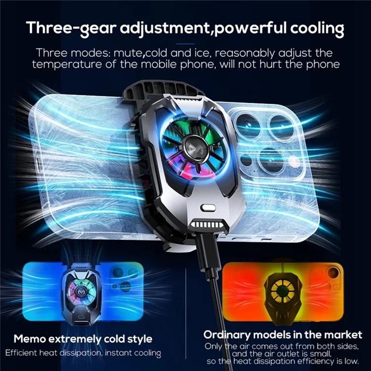 Memo DLA8 Mobile Phone Полупроводник Cooler Cooler Back Clip Fast Cooling Fan Radiator Для Ios Android (базовая Версия)