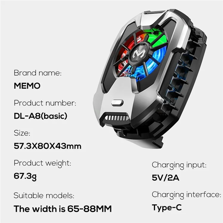 Memo DLA8 Mobile Phone Полупроводник Cooler Cooler Back Clip Fast Cooling Fan Radiator Для Ios Android (базовая Версия)