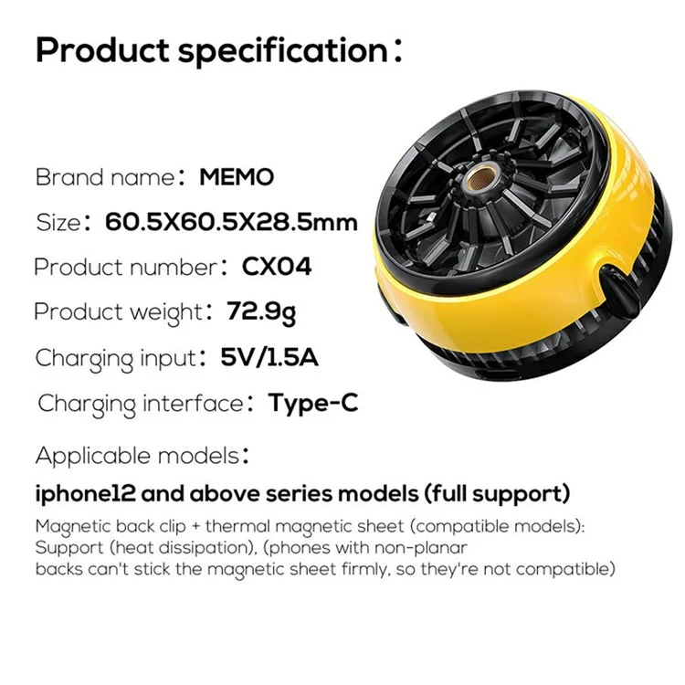 Memo Cx04 Magnetic Phone Cooler Radiator Полупроводник Охлаждающий Вентилятор Для Ios Android Pubg Game