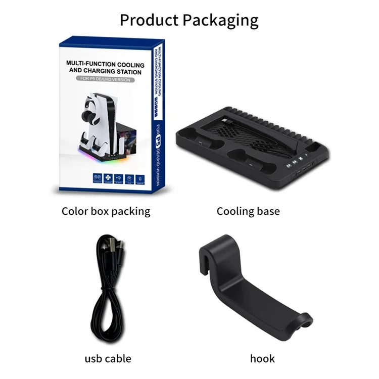 Gaminja P58 Para Sony PS5 Slim / Playstation 5 Console de Jogo Stand Stand Gamepad Charging Dock Headphone Titular - Preto