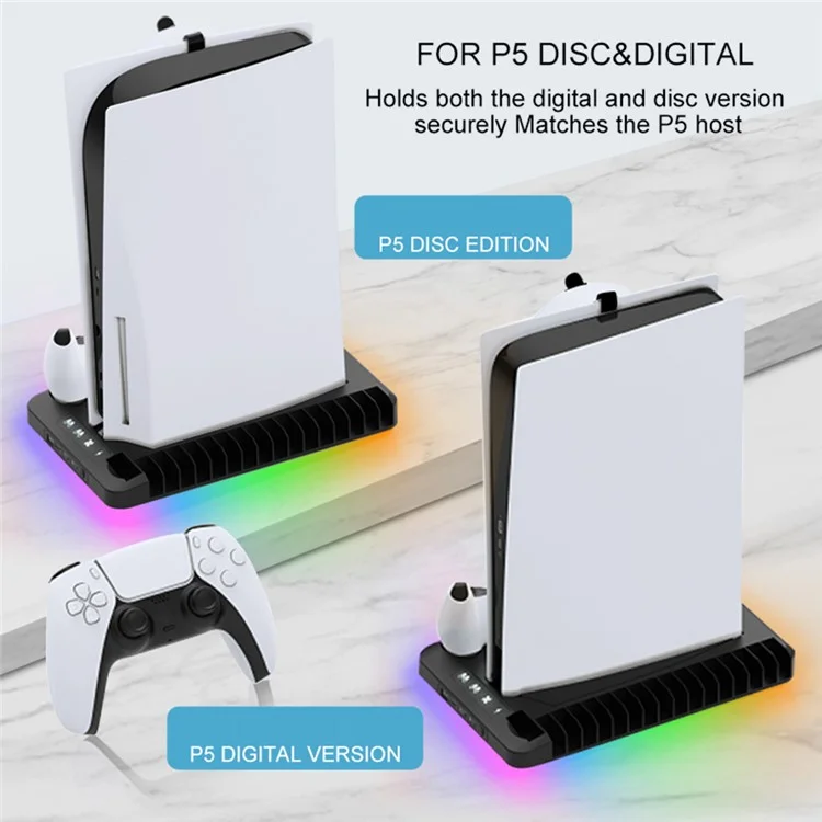 Gaminja P58 Para Sony PS5 Slim / Playstation 5 Console de Jogo Stand Stand Gamepad Charging Dock Headphone Titular - Preto