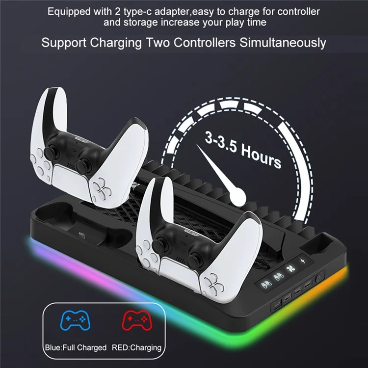 Gaminja P58 Para Sony PS5 Slim / Playstation 5 Console de Jogo Stand Stand Gamepad Charging Dock Headphone Titular - Preto