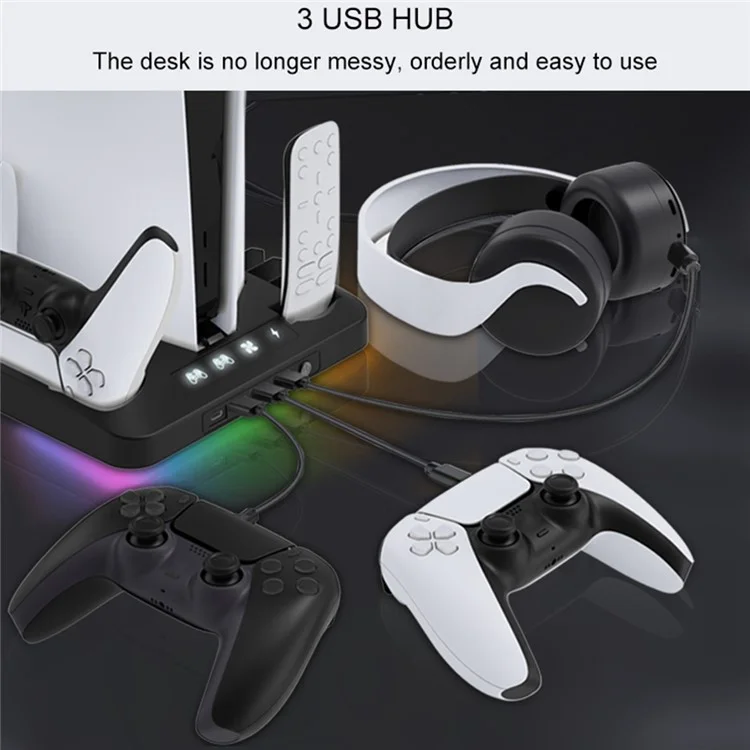 Gaminja P58 Para Sony PS5 Slim / Playstation 5 Console de Jogo Stand Stand Gamepad Charging Dock Headphone Titular - Preto