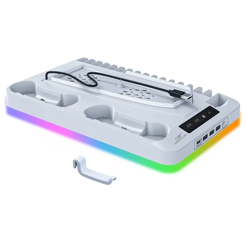GAMINJA P58 For Sony PS5 Slim / PlayStation 5 Game Console Cooling Stand Gamepad Charging Dock Headphone Holder - White