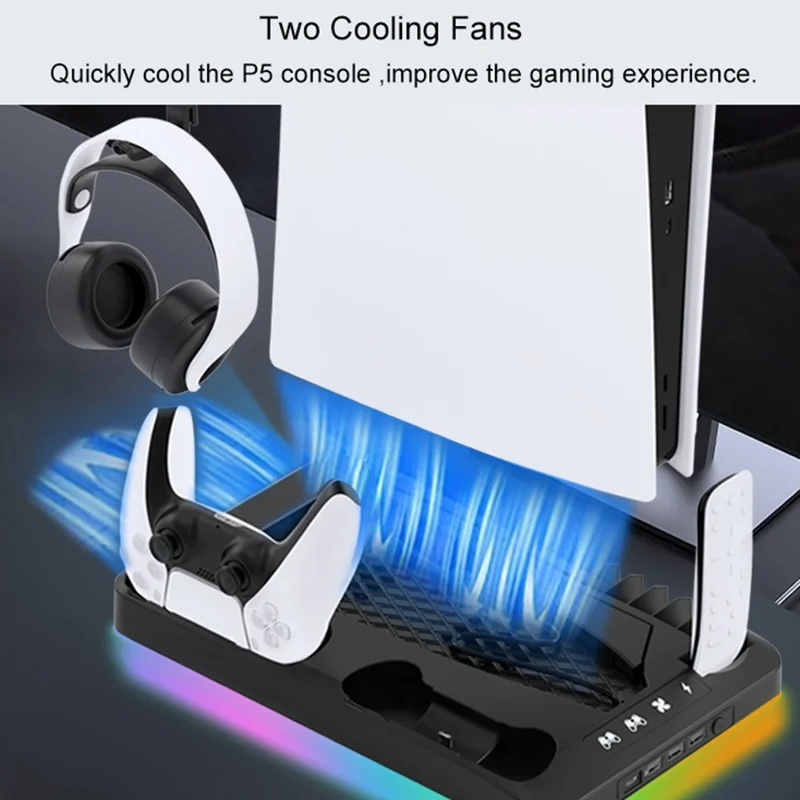 GAMINJA P58 For Sony PS5 Slim / PlayStation 5 Game Console Cooling Stand Gamepad Charging Dock Headphone Holder - White