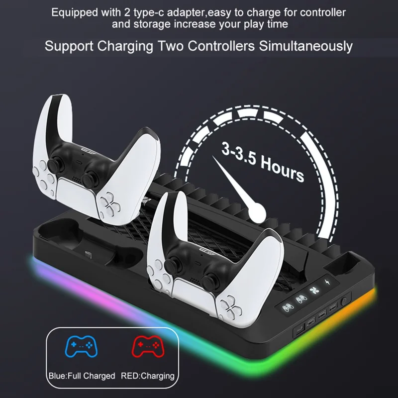 GAMINJA P58 For Sony PS5 Slim / PlayStation 5 Game Console Cooling Stand Gamepad Charging Dock Headphone Holder - White