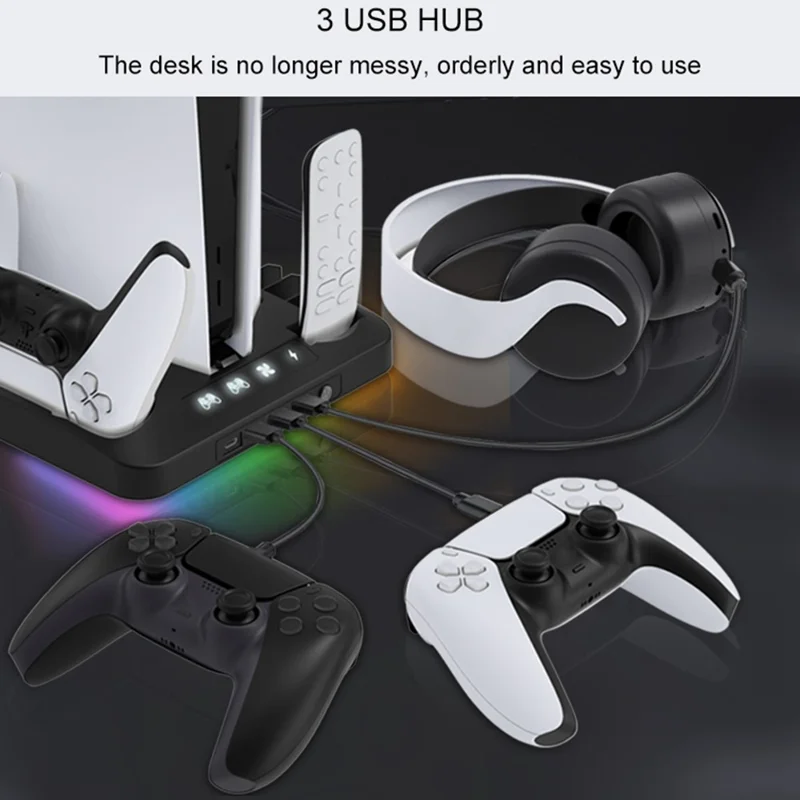 GAMINJA P58 For Sony PS5 Slim / PlayStation 5 Game Console Cooling Stand Gamepad Charging Dock Headphone Holder - White