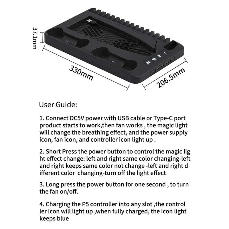 GAMINJA P58 For Sony PS5 Slim / PlayStation 5 Game Console Cooling Stand Gamepad Charging Dock Headphone Holder - White