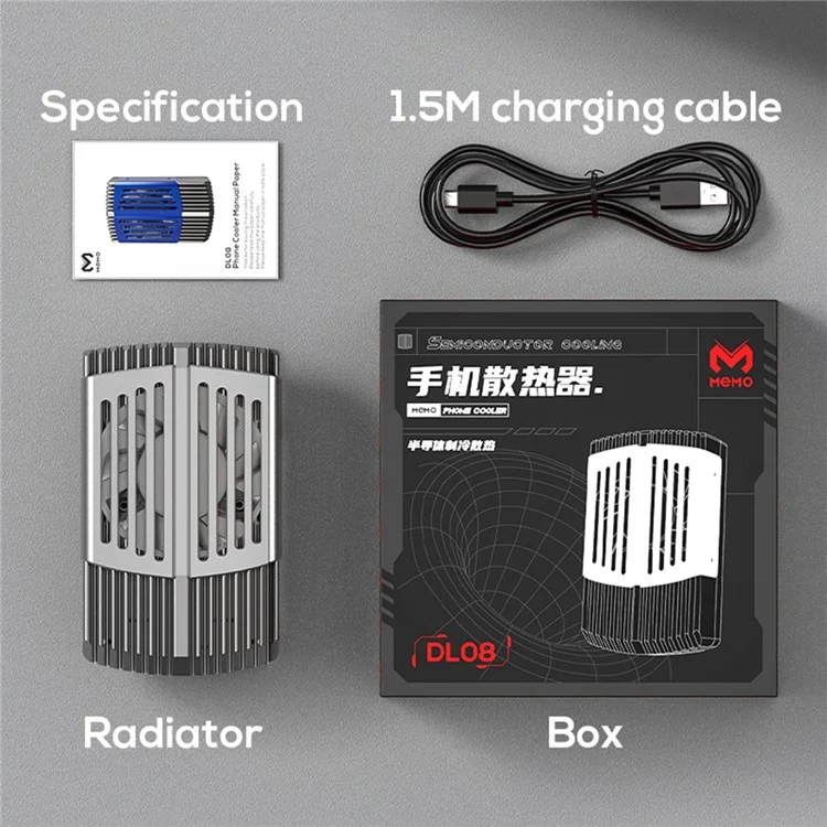 MEMO DL08 PUBG Gaming Mobile Phone Radiator Semiconductor Cooling Fan for iOS Android - Iron Grey