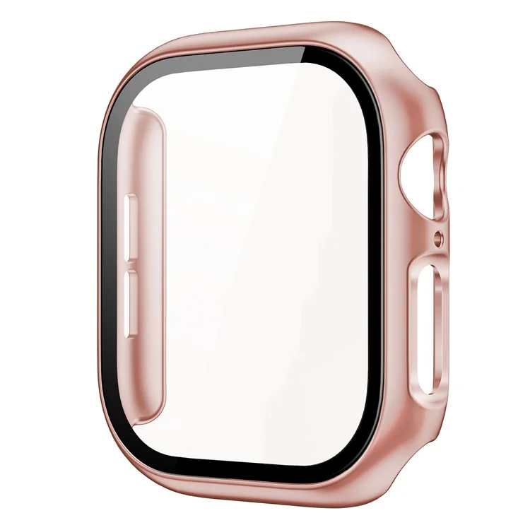 For Apple Watch Series 10 46mm Protective Case All-Around Hard PC Watch Cover with Tempered Glass Film - Rose Gold