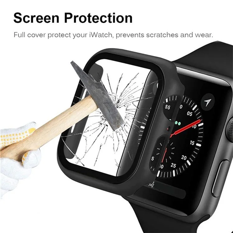 For Apple Watch Series 10 46mm Protective Case All-Around Hard PC Watch Cover with Tempered Glass Film - Rose Gold
