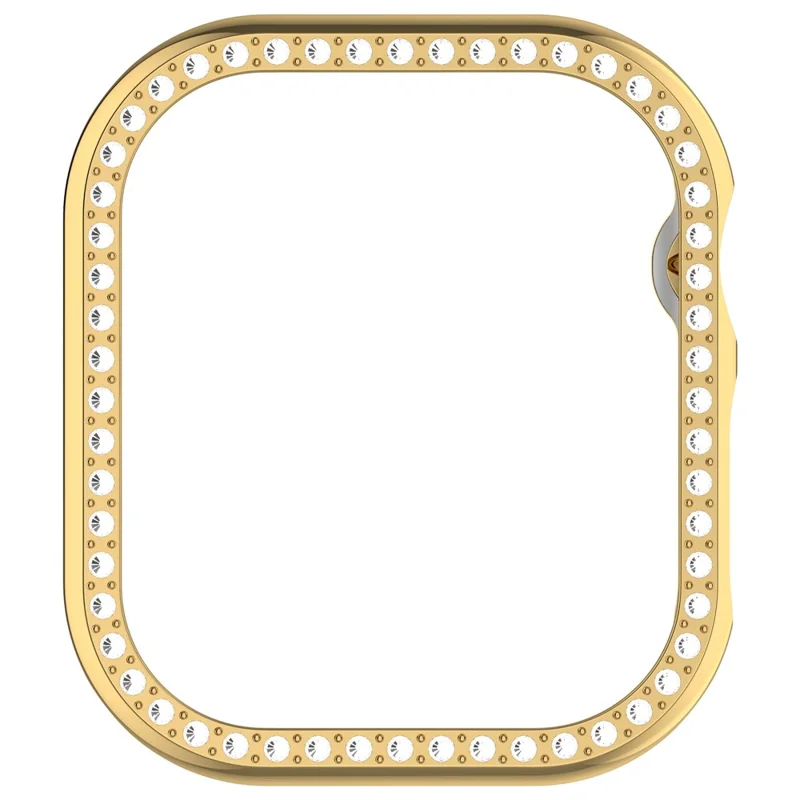 For Apple Watch Series 11 / 10 42mm Single Row Rhinestone Decor Hollow-Out Cover PC Watch Frame Case - Gold