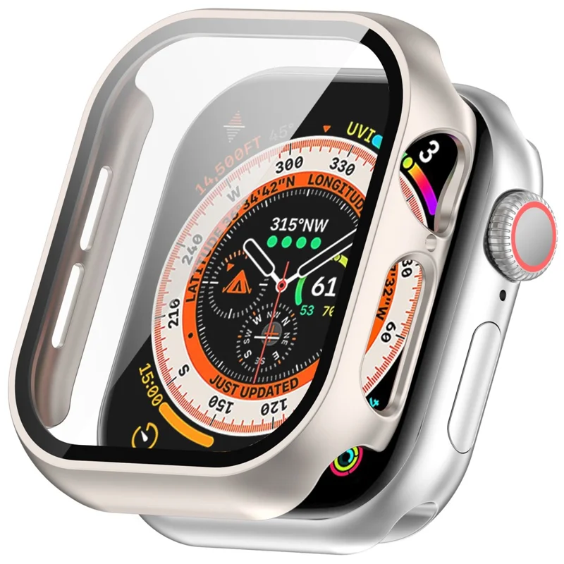 For Apple Watch Series 10 42mm Watch Case Hard PC Cover with Tempered Glass Screen Film - Starlight