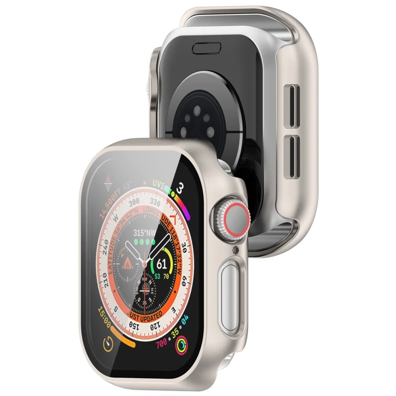 For Apple Watch Series 10 42mm Watch Case Hard PC Cover with Tempered Glass Screen Film - Starlight