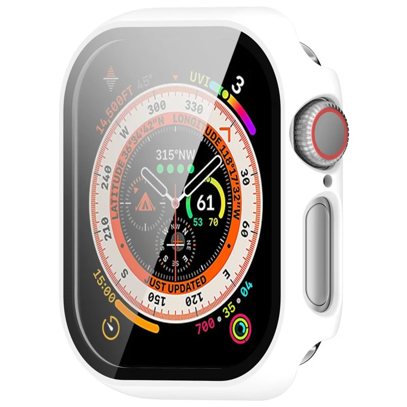 For Apple Watch Series 10 46mm Watch Case Hard PC Cover with Tempered Glass Screen Film - White