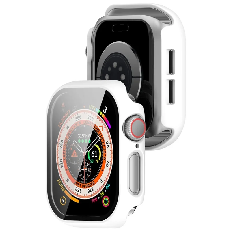 For Apple Watch Series 10 46mm Watch Case Hard PC Cover with Tempered Glass Screen Film - White
