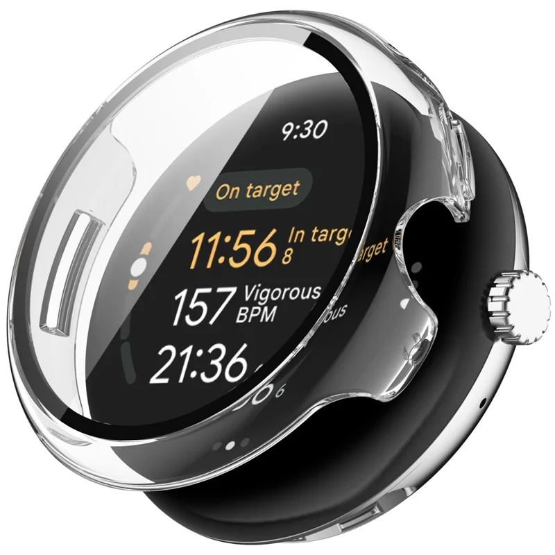 For Google Pixel Watch 3 41mm Watch Case Hard PC Cover with Tempered Glass Screen Film - Transparent