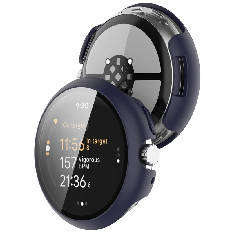 Per Google Pixel Watch 3 41mm Watch Case Hard PC Cover con Pellicola Protettiva in Vetro Temperato - Blu Notte