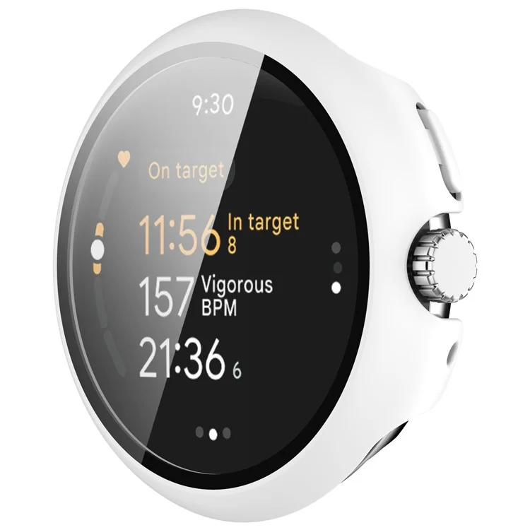 For Google Pixel Watch 3 45mm Watch Cover Hard PC Case with Tempered Glass Screen Film - White