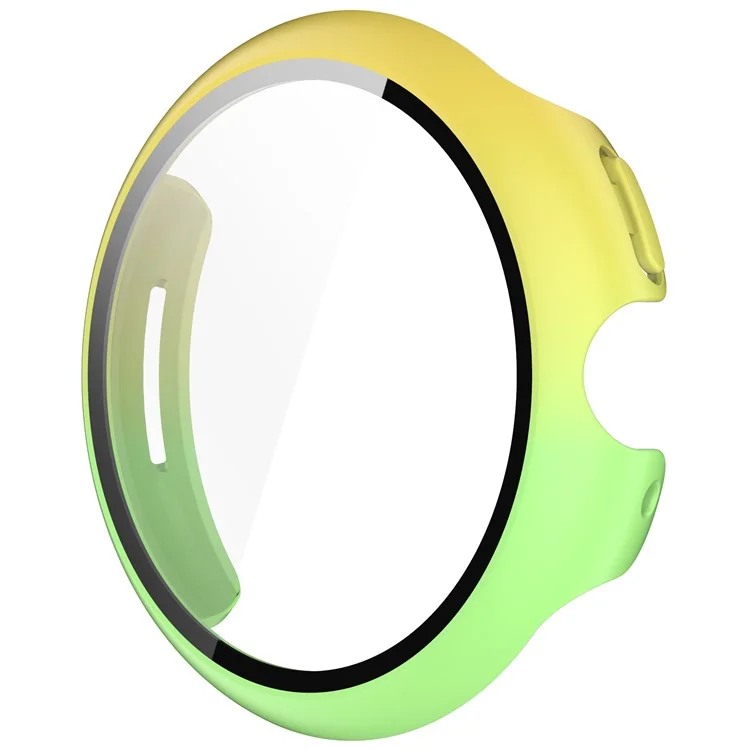 For Google Pixel Watch 3 45mm Watch Cover Hard PC Case with Tempered Glass Screen Film - Yellow+Green