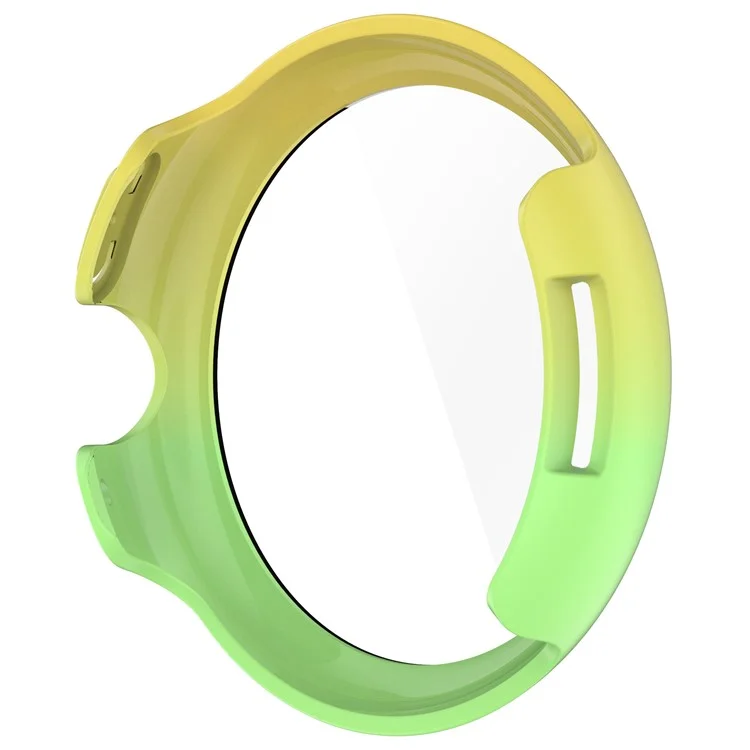 For Google Pixel Watch 3 45mm Watch Cover Hard PC Case with Tempered Glass Screen Film - Yellow+Green