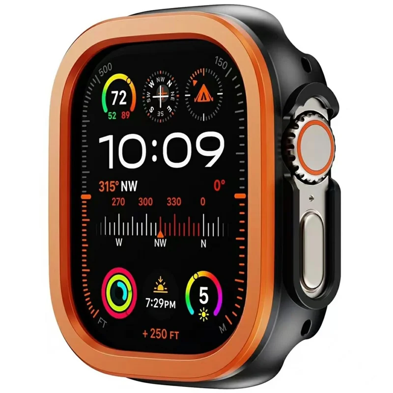 For Apple Watch Series 9  /  8  /  7 45mm Watch Case Half Coverage Hollow PC+Metal Frame Cover - Orange
