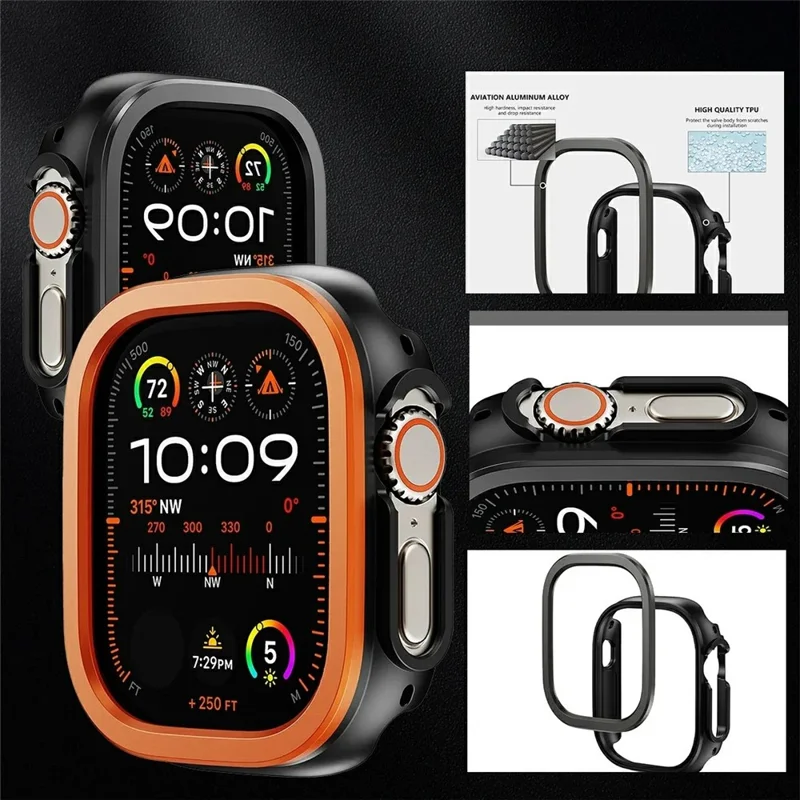 For Apple Watch Series 9  /  8  /  7 45mm Watch Case Half Coverage Hollow PC+Metal Frame Cover - Orange
