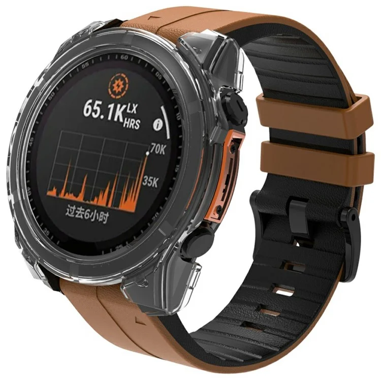 For Garmin Fenix 8 43mm AMOLED Hard PC Watch Case with Tempered Glass Screen Film - Transparent