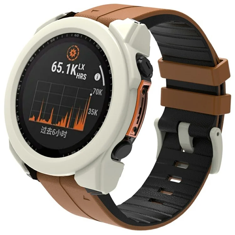 For Garmin Fenix 8 43mm AMOLED Hard PC Watch Case with Tempered Glass Screen Film - Ivory White