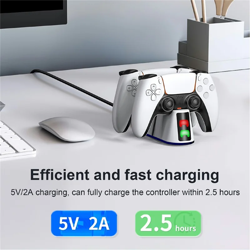 STARTRC GAMES Dual Charging Dock Charging Station for Sony PlayStation 5 / PS5 Slim Controller - White