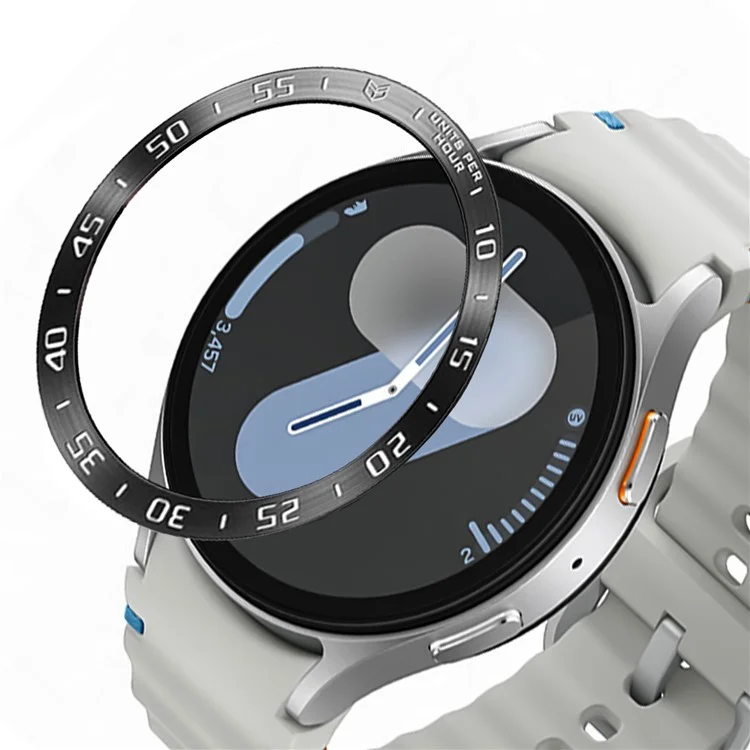 Für Samsung Galaxy Watch7 44mm Uhrengehäuse Ring Metallzifferblatt Gehäuse Kleberahmen Ring Abdeckung - Stil A / Schwarz