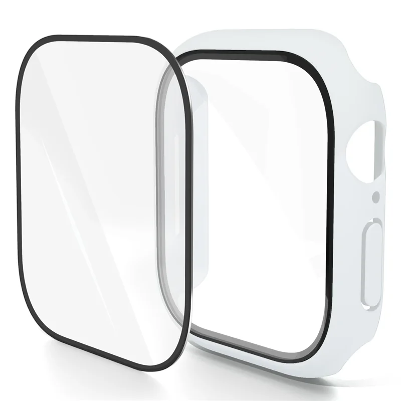 For Apple Watch Series 10 42mm Case Hard PC Watch Cover with Tempered Glass Screen Protector - White