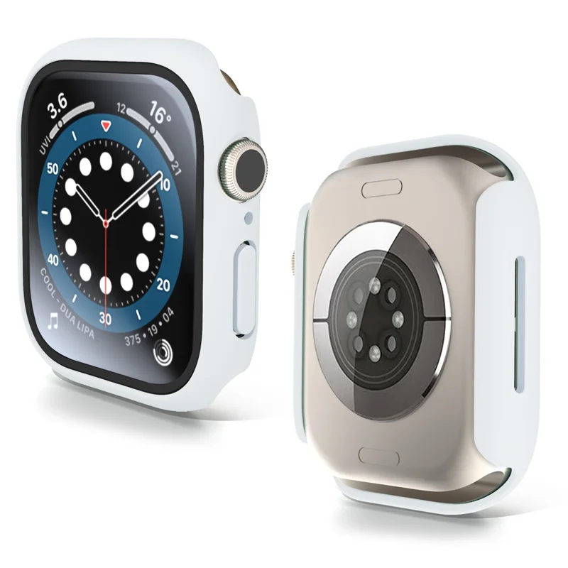 For Apple Watch Series 10 42mm Case Hard PC Watch Cover with Tempered Glass Screen Protector - White