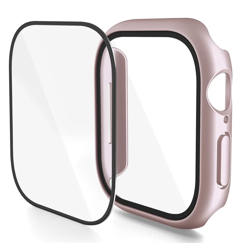 For Apple Watch Series 11 / 10 42mm Case Hard PC Watch Cover with Tempered Glass Screen Protector - Bright Rose Gold