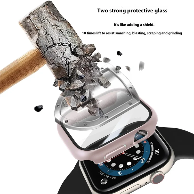 For Apple Watch Series 11 / 10 42mm Case Hard PC Watch Cover with Tempered Glass Screen Protector - Bright Rose Gold