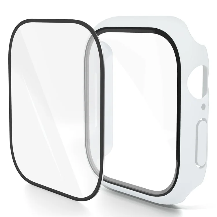 For Apple Watch Series 10 46mm Case Hard PC Watch Cover with Tempered Glass Screen Protector - White