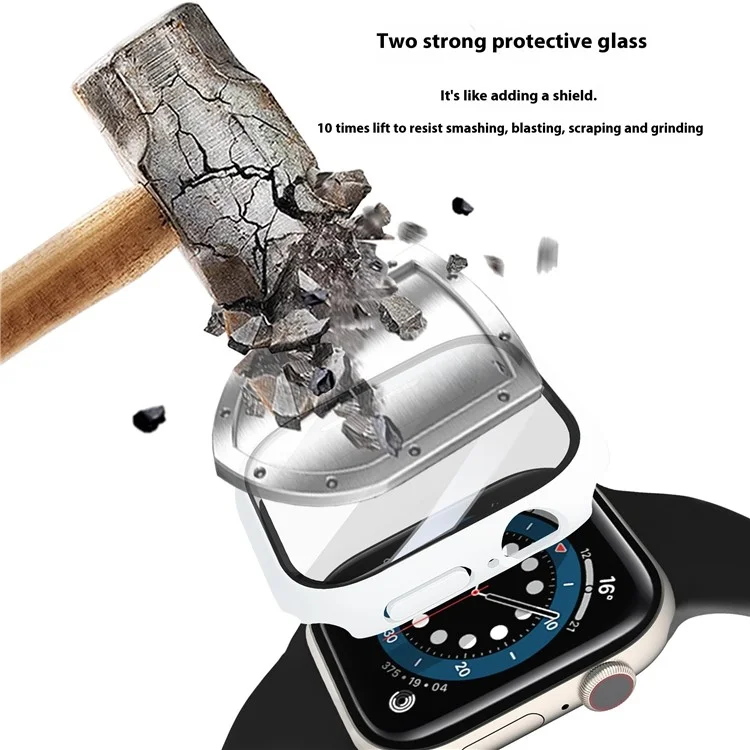 For Apple Watch Series 10 46mm Case Hard PC Watch Cover with Tempered Glass Screen Protector - White