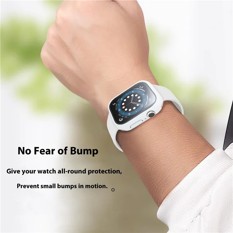 For Apple Watch Series 10 46mm Case Hard PC Watch Cover with Tempered Glass Screen Protector - White