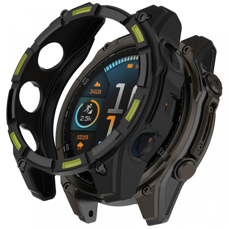 For Garmin Fenix 8 43mm TPU Watch Case Anti-Scratch Hollow Watch Frame Cover - Black+Green