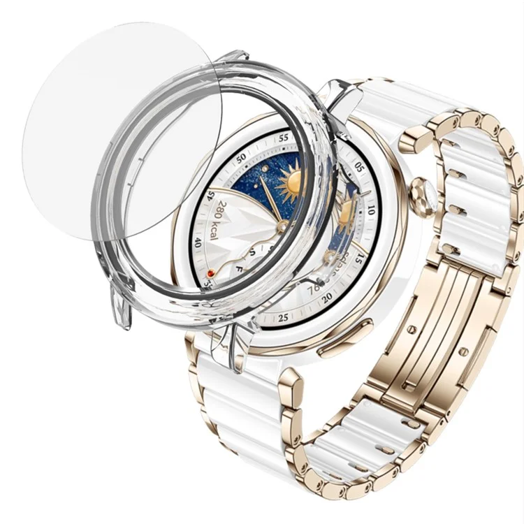 Pour Huawei Watch GT 5 Pro 42mm Boîtier de montre Étui dur en PC avec film de protection d'écran en verre trempé - Transparent