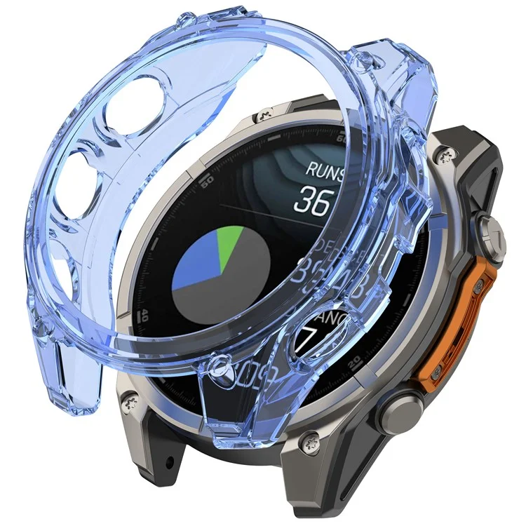 Para Garmin Fenix 8 51mm Watch Case Half Wrapped Flexible TPU Protective Cover - Azul Transparente