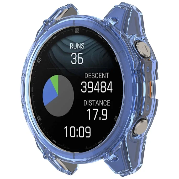 Para Garmin Fenix 8 51mm Watch Case Half Wrapped Flexible TPU Protective Cover - Azul Transparente