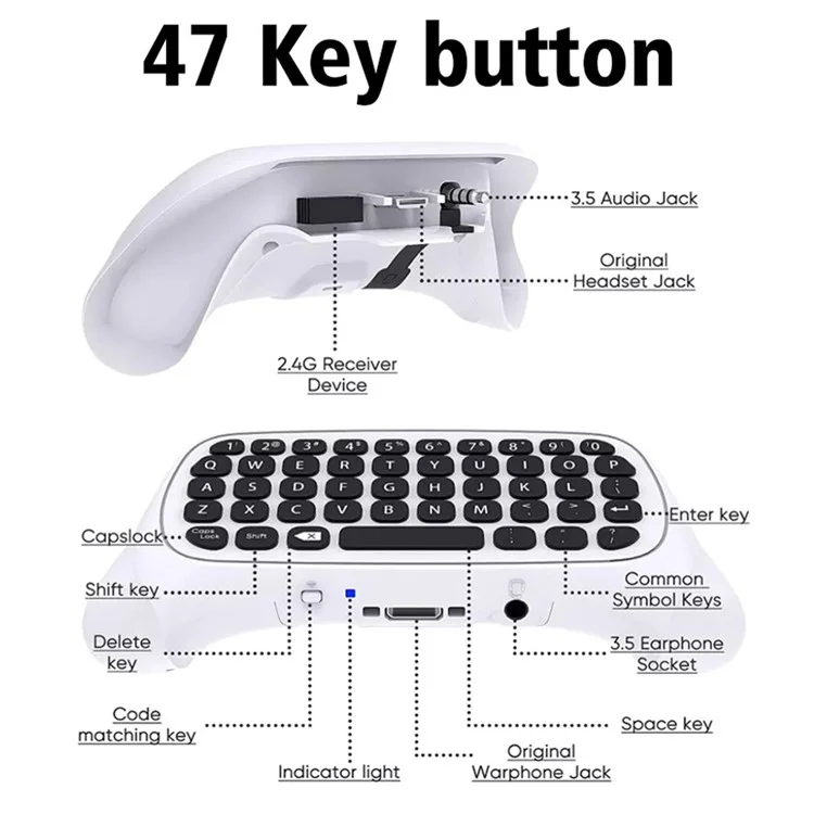 DATA FROG Gamepad Keyboard for Xbox Series X / Series S / One S / One Elite / One Game Controller 2.4G Wireless Keyboard - White