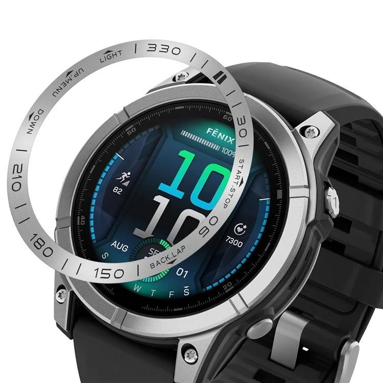 For Garmin Fenix 8 51mm Bezel Ring Metal Bezel Styling Watch Dial Circle, Silver / Black Letter