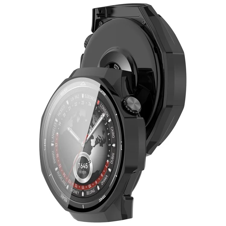Pour Huawei Watch GT 5 Pro 46mm Étui de protection en PC avec film de protection en verre trempé pour écran - Noir